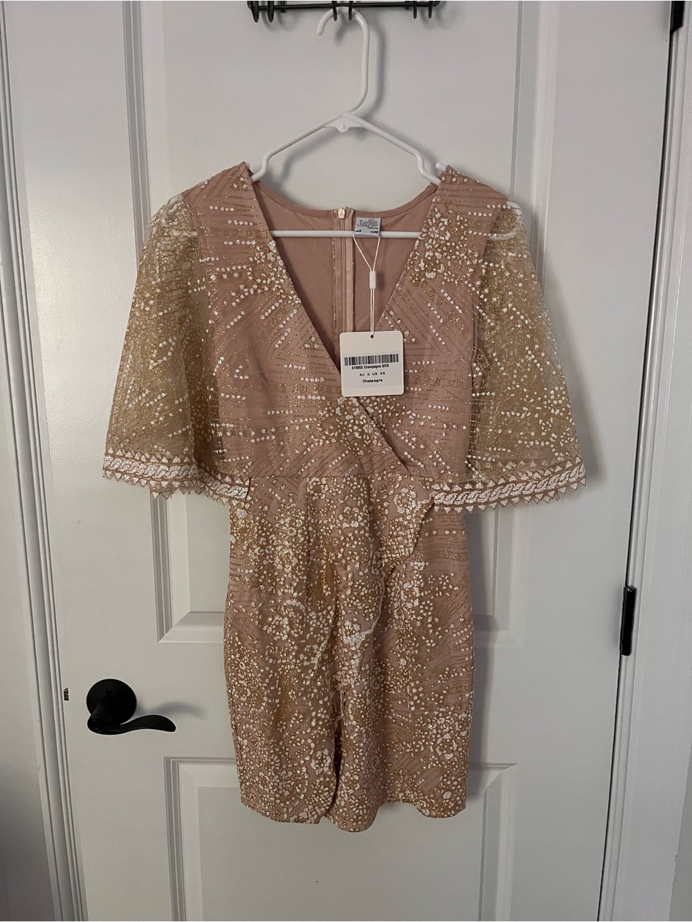Selfie Leslie Blush Pink and Gold Embellished Mini Dress